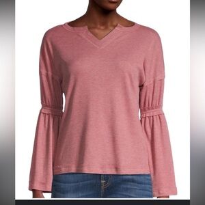 Nwt Baea Blush Pink Bell Sleeve Waffle Knit Top